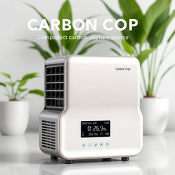 A compact carbon capture device named 'Carbon Cop', designed like a small air conditioning unit