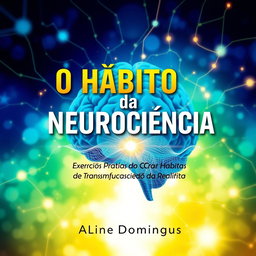 A captivating e-book cover design for 'O Hábito da Neurociência' with the subtitle 'Exercícios Práticos para Criar Hábitos de Transmutação da Realidade' by Aline Domingues