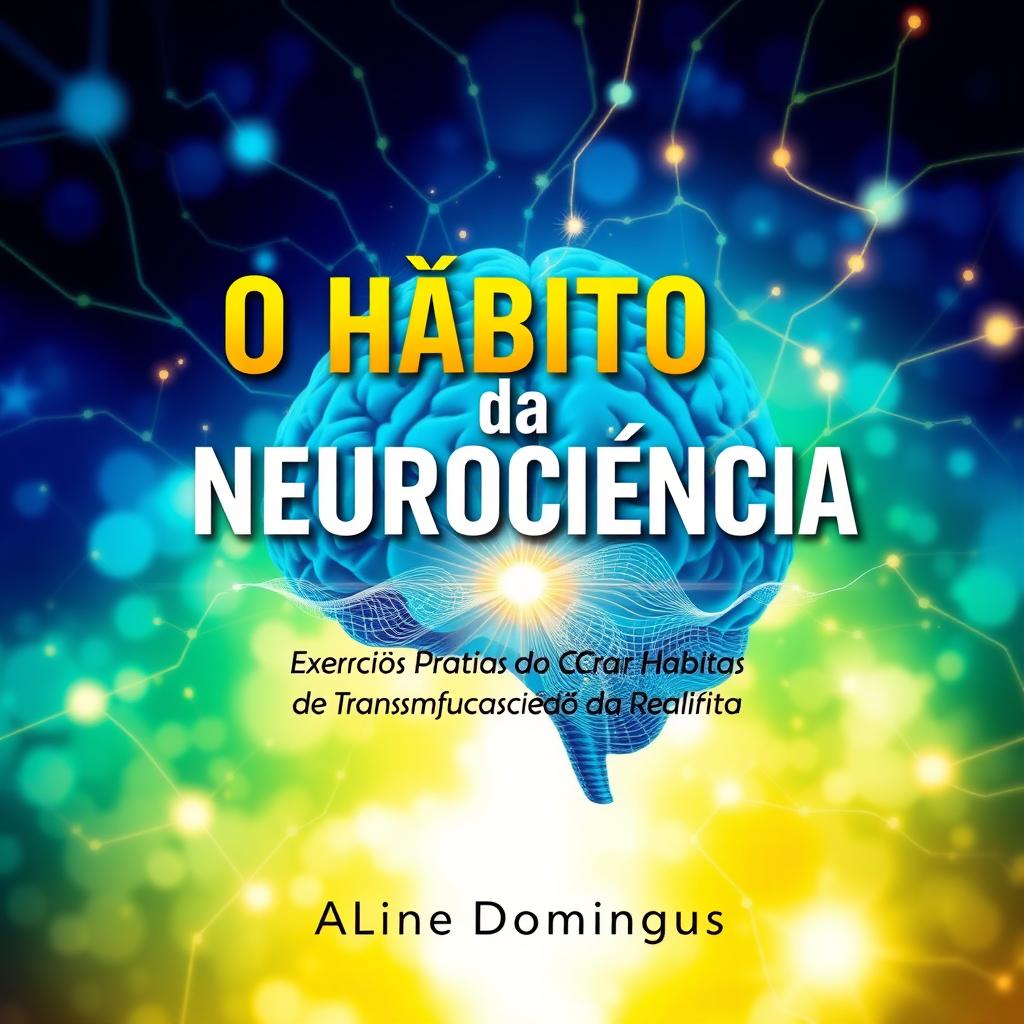 A captivating e-book cover design for 'O Hábito da Neurociência' with the subtitle 'Exercícios Práticos para Criar Hábitos de Transmutação da Realidade' by Aline Domingues