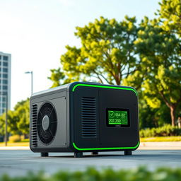 A compact device named 'Carbon Cop', designed as a generator that absorbs carbon emissions and converts them into renewable electricity