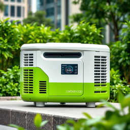 A revolutionary product named 'Carbon Cop', a compact generator designed to suck in carbon emissions and convert them into renewable electricity