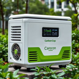 A revolutionary product named 'Carbon Cop', a compact generator designed to suck in carbon emissions and convert them into renewable electricity