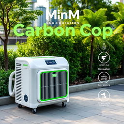 Introducing 'Carbon Cop', an innovative outdoor device by MnM Corporation specifically designed to capture carbon emissions from the atmosphere and convert them into renewable electricity