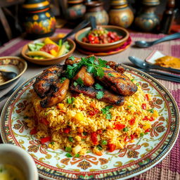A traditional dish of Malah Rob, featuring vibrant and colorful ingredients such as fresh vegetables and aromatic spices