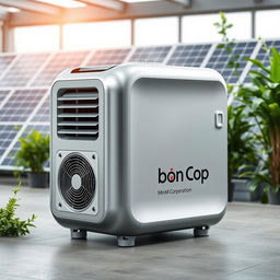 A sleek, modern product design for a carbon emissions capture device named 'Carbon Cop'