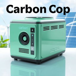 A compact and innovative product design for 'Carbon Cop', a device that captures carbon emissions and converts them into electricity