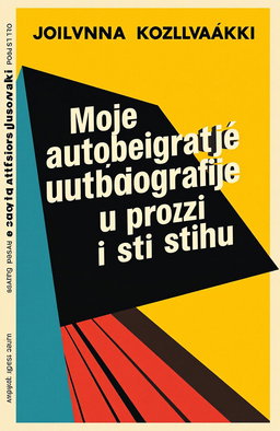 A striking book cover design for 'Moje autobiografije u prozi i stihu' by Jovanka Kozlovački, inspired by Russian Futurism from the 1920s