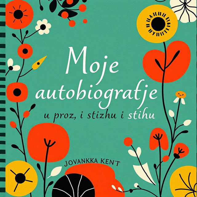 Elegant and striking book cover design for 'Moje autobiografije u prozi i stihu' by Jovanka Kozlovački, inspired by the style of Corita Kent