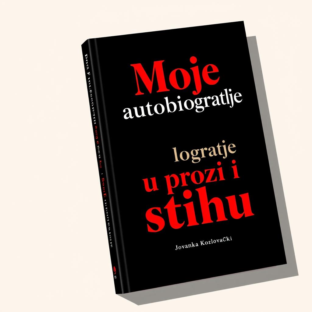 A sleek and elegant book cover design for 'Moje autobiografije u prozi i stihu' by Jovanka Kozlovački, inspired by Corita Kent