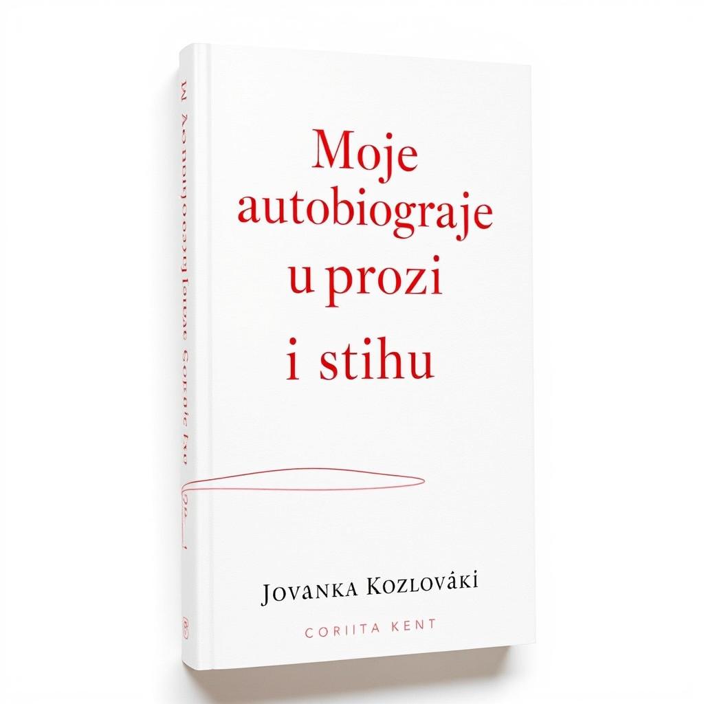 A refined book cover design for 'Moje autobiografije u prozi i stihu' by Jovanka Kozlovački, inspired by Corita Kent