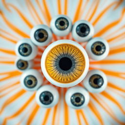A striking close-up of a group of eyeballs arranged in an intriguing circular pattern