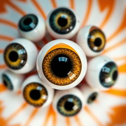 A striking close-up of a group of eyeballs arranged in an intriguing circular pattern