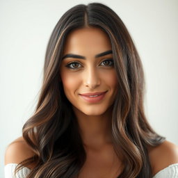 A full, natural portrait of a Persian woman, aged 28, showcasing her beautiful facial features
