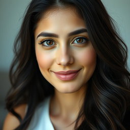 A full, natural portrait of a Persian woman, aged 28, showcasing her beautiful facial features