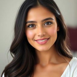 A full, natural portrait of a Persian woman, aged 28, showcasing her beautiful facial features