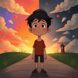 A short animated story showcasing a young adult standing at a crossroads, torn between two contrasting choices