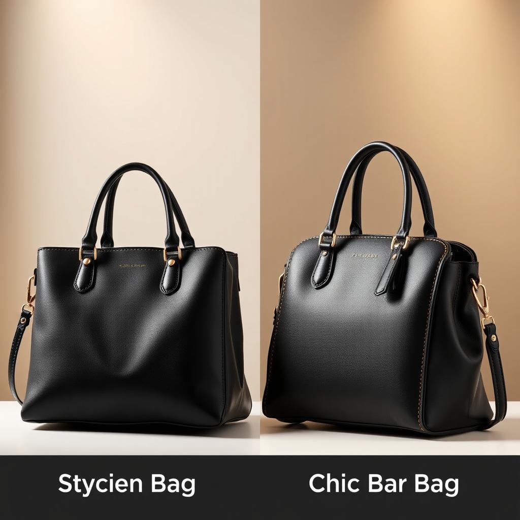 A comparison image showing two bags side by side: one on the left is a stylish black bag and the one on the right is a chic black bag