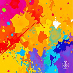 An expanded version of a vibrant, colorful photograph featuring an abstract background with dynamic shapes and bright colors, seamlessly blending into a larger canvas
