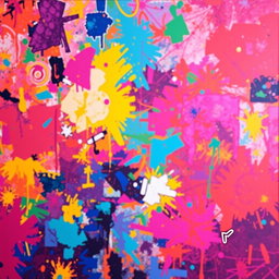 An expanded version of a vibrant, colorful photograph featuring an abstract background with dynamic shapes and bright colors, seamlessly blending into a larger canvas