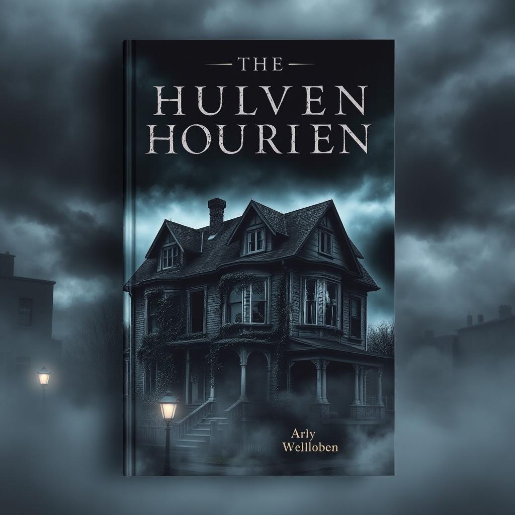 A chilling book cover featuring an eerie, old house set in an urban landscape