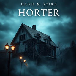A chilling book cover featuring an eerie, old house set in an urban landscape