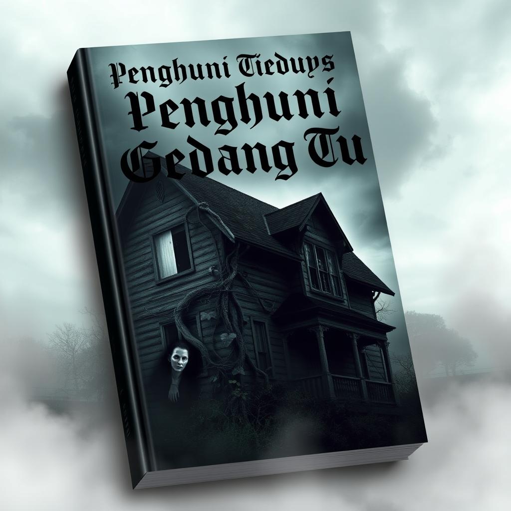 A chilling book cover design featuring an old, dilapidated house set in an urban horror theme