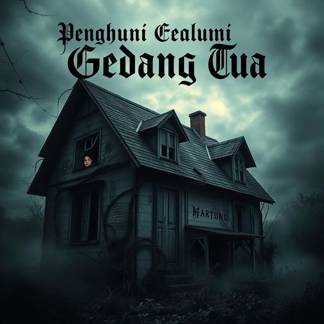 A chilling book cover design featuring an old, dilapidated house set in an urban horror theme