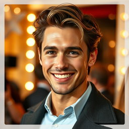 A charming and attractive male actor beloved by women, with captivating features and a warm smile