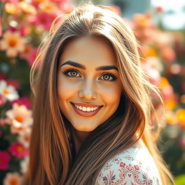 A stunningly cute portrait of a woman resembling Persia Monir, exuding charm and beauty