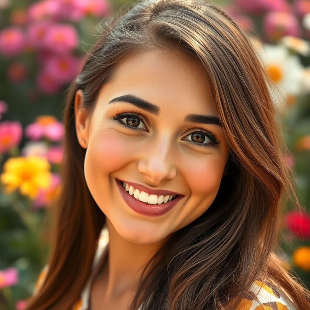 A stunningly cute portrait of a woman resembling Persia Monir, exuding charm and beauty