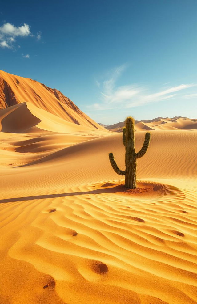 A vivid landscape showcasing blazing winds sweeping through a golden desert