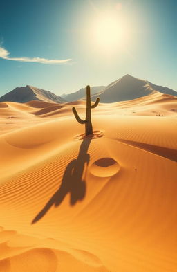 A vivid landscape showcasing blazing winds sweeping through a golden desert