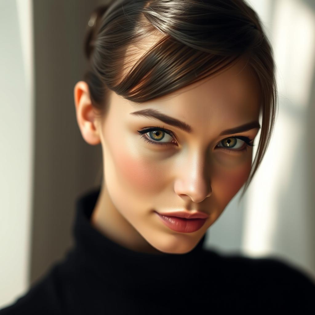 A portrait of a slender woman with a unique and elegant appearance