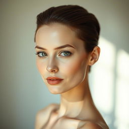 A portrait of a slender woman with a unique and elegant appearance