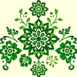 A beautiful batik motif design featuring intricate patterns and shapes, predominantly using shades of green