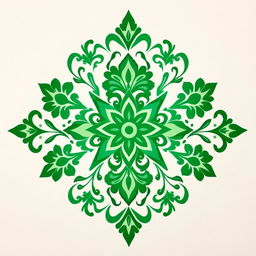 A beautiful batik motif design featuring intricate patterns and shapes, predominantly using shades of green