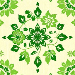 A beautiful batik motif design featuring intricate patterns and shapes, predominantly using shades of green