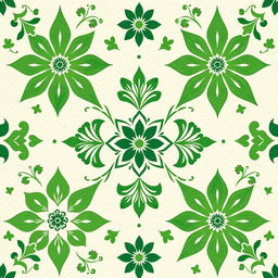 A beautiful batik motif design featuring intricate patterns and shapes, predominantly using shades of green