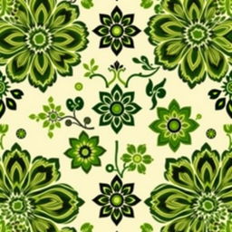 An exquisite batik motif design featuring a myriad of intricate patterns and textures, primarily showcasing various shades of green