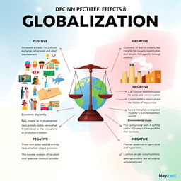 A visually engaging poster illustrating the positive and negative effects of globalization