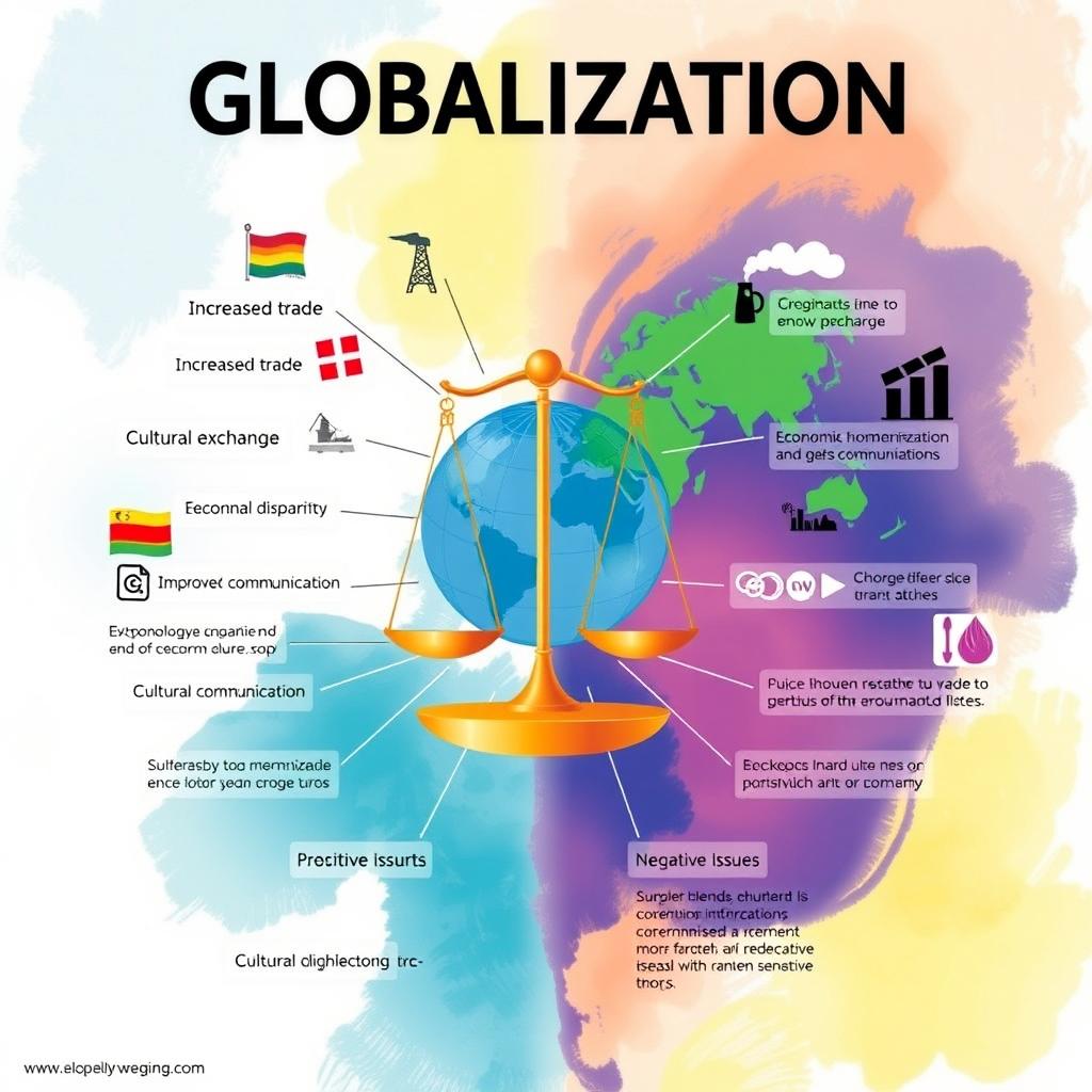A visually engaging poster illustrating the positive and negative effects of globalization