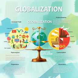 A visually engaging poster illustrating the positive and negative effects of globalization