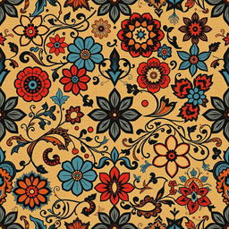 A captivating batik motif pattern design characterized by a variety of intricate and detailed shapes and motifs