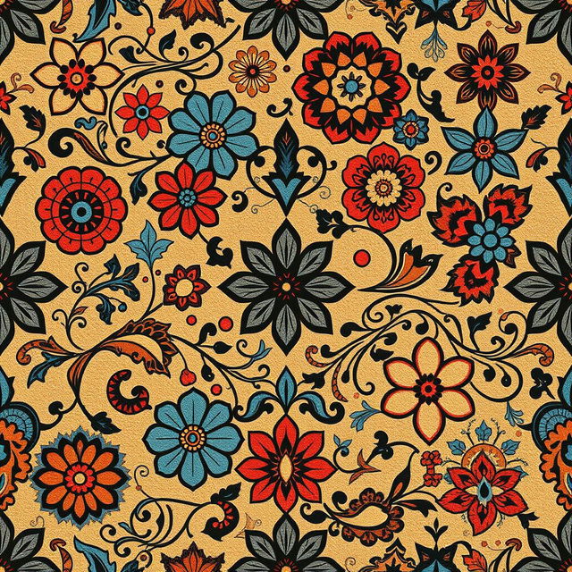 A captivating batik motif pattern design characterized by a variety of intricate and detailed shapes and motifs