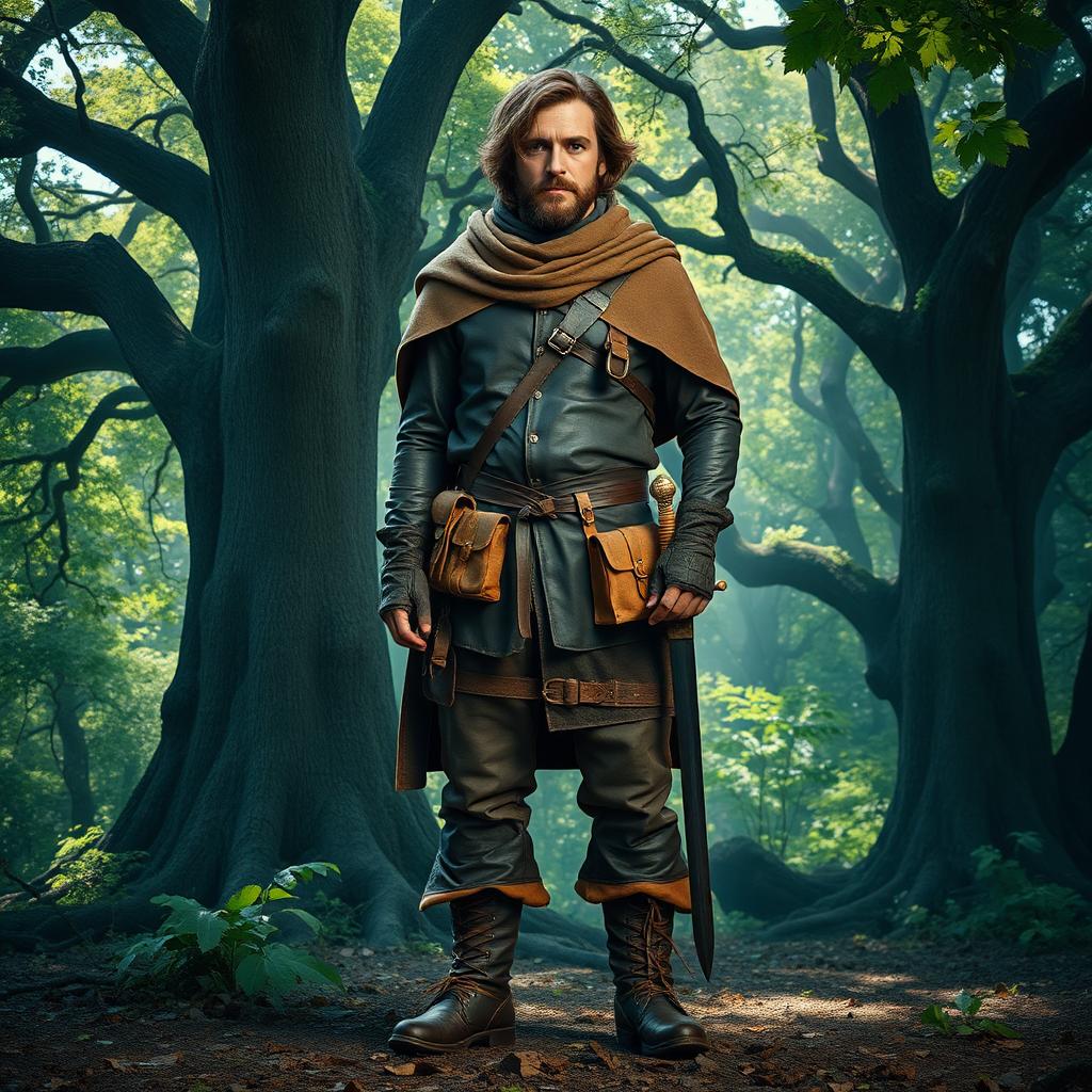 A unique depiction of a historical figure resembling a combination of medieval adventurer aesthetics with a twist of anachronism