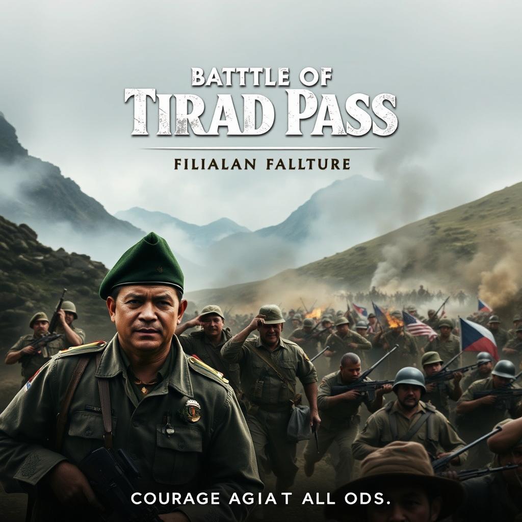 A dramatic movie poster depicting the historic Battle of Tirad Pass, showcasing a fierce but noble scene