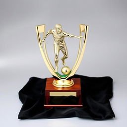 An elegant soccer MVP trophy, showcasing a sleek, polished design made of gold and silver