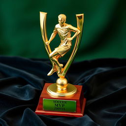 An elegant soccer MVP trophy, showcasing a sleek, polished design made of gold and silver