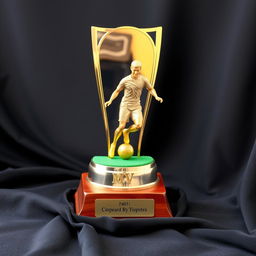 An elegant soccer MVP trophy, showcasing a sleek, polished design made of gold and silver