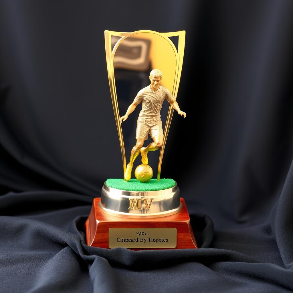 An elegant soccer MVP trophy, showcasing a sleek, polished design made of gold and silver